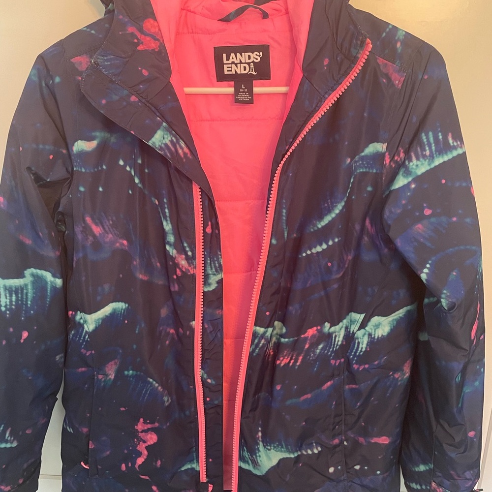 Lands' End Girls' Blue and Pink Puffer Jacket